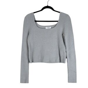 Old Navy Gray Blue Ribbed Square Neck Long Sleeve Cropped Sweater Size Medium